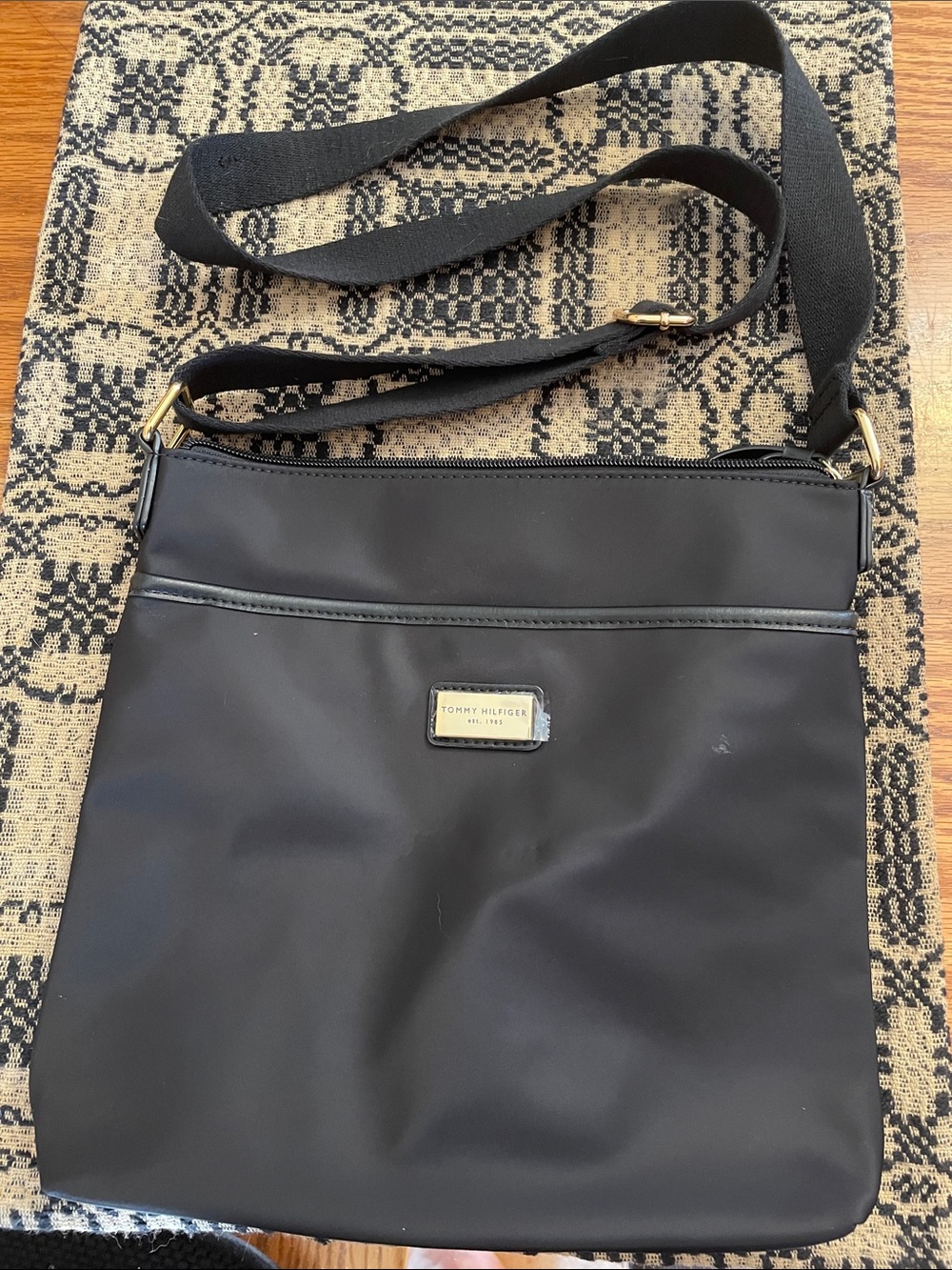 Tommy Hilfiger Black Nylon Crossbody Bag with Gold Accent